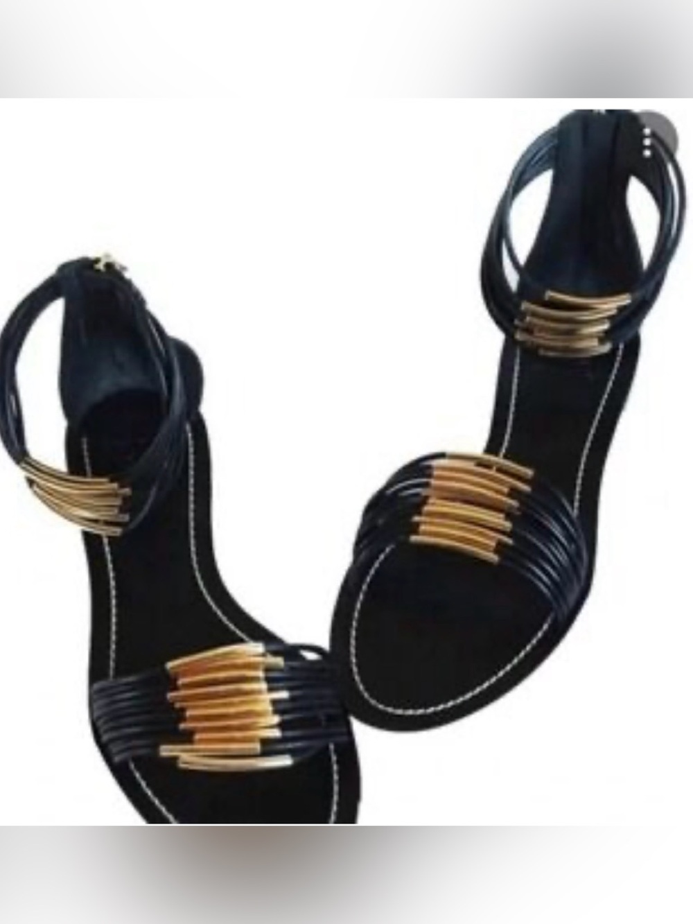 Tory Burch Mignon Rings Gold and Black leather strappy gladiator Sandals - Picture 12 of 12